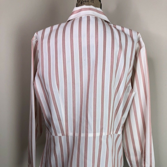 Striped Front Tie Button Up Shirt Pink White Sz 1X - Picture 2 of 7